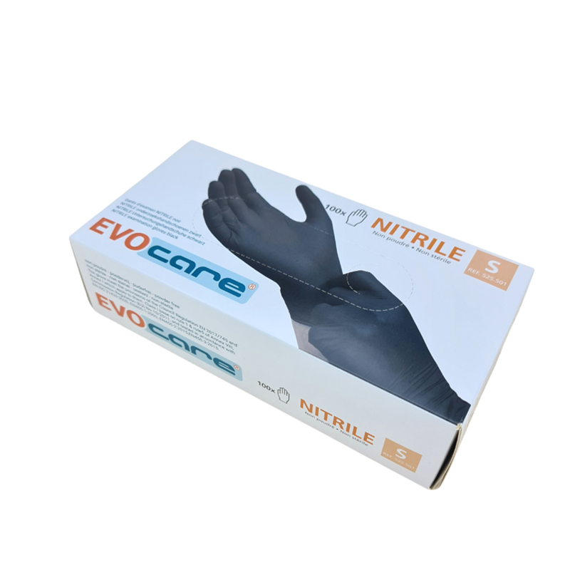 Evocare | Gants Nitrile Noir Taille S Non Poudré X 100P