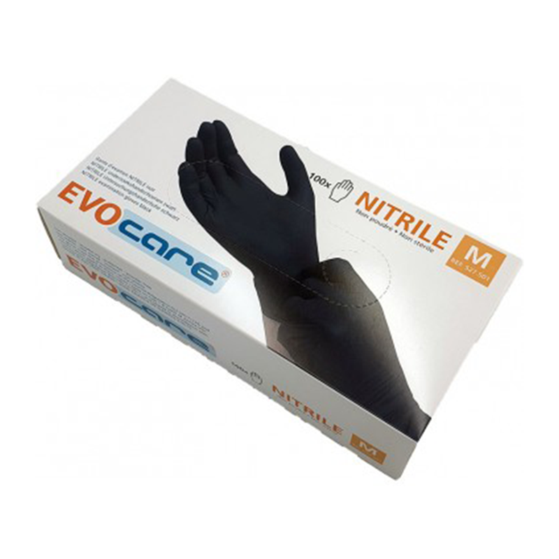 Evocare | Gants Nitrile Noir Taille M Non Poudré X 100P