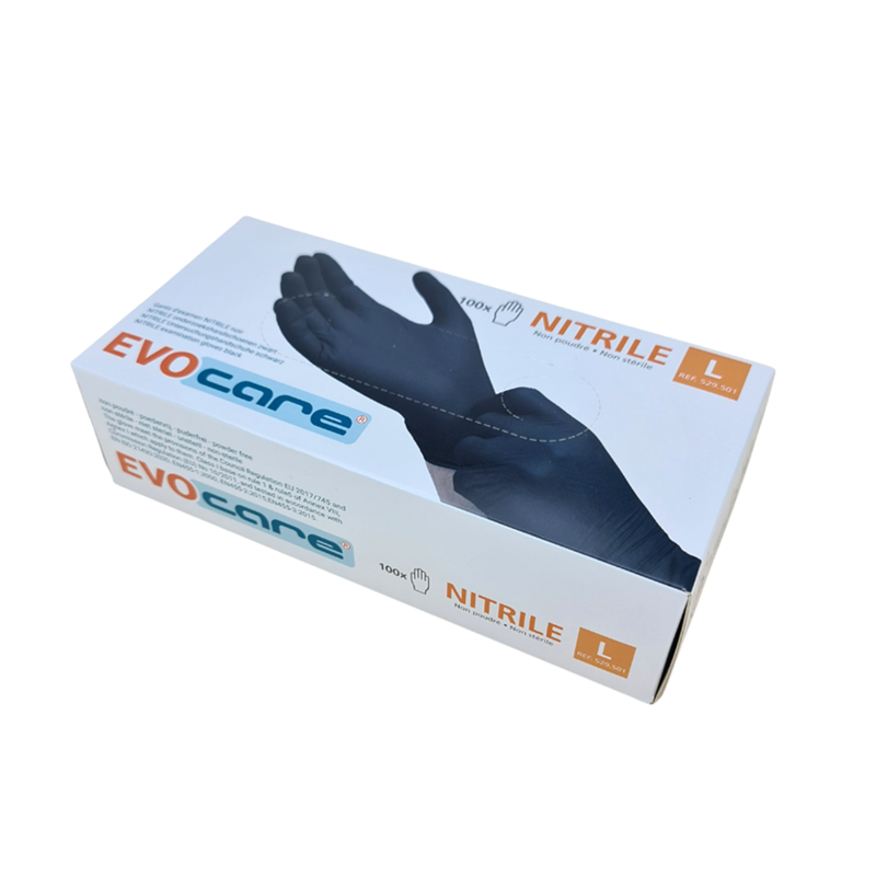 Evocare | Gants Nitrile Noir Taille L Non Poudré X 100P