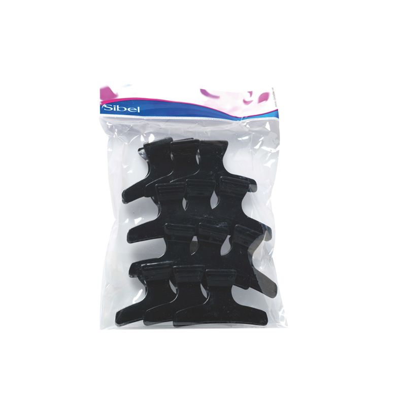 Sibel | Pinces Sépare-Mèches Croco Large 12 Pcs Noir
